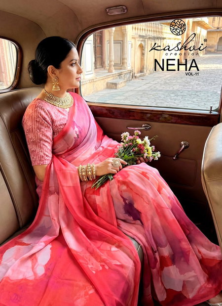 Neha Vol 11 By Kashvi Dull Moss Digital Printed Saree Exporters In India